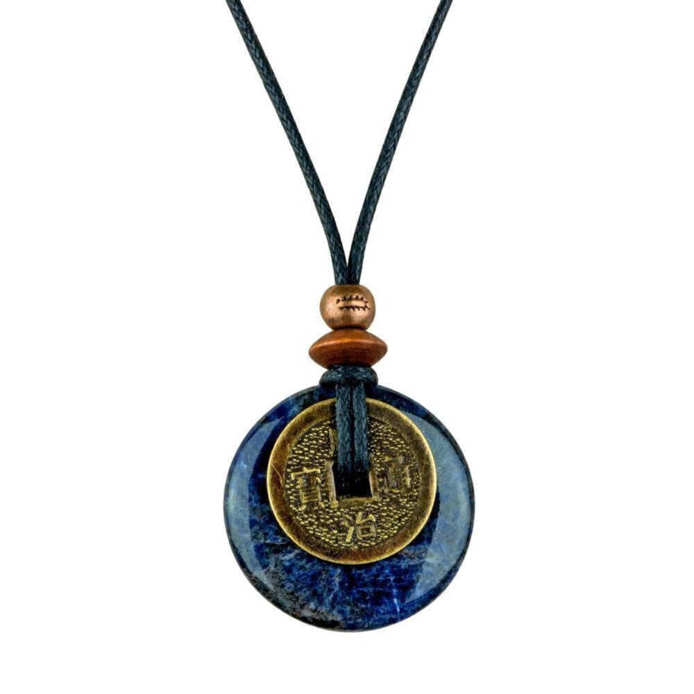 Blue Sodalite and Lucky Coin Pendant Necklace | Handmade